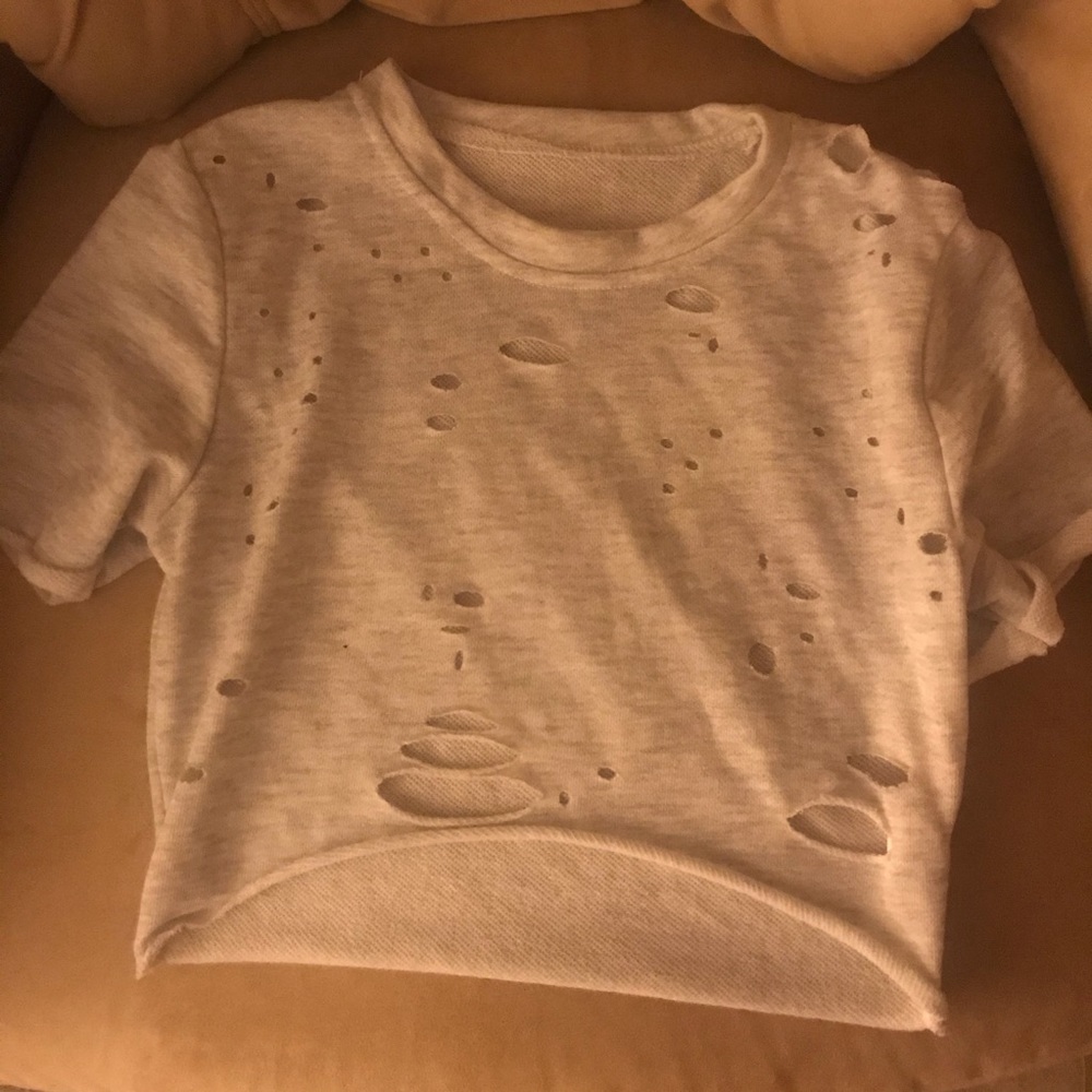 Grey distressed crop top